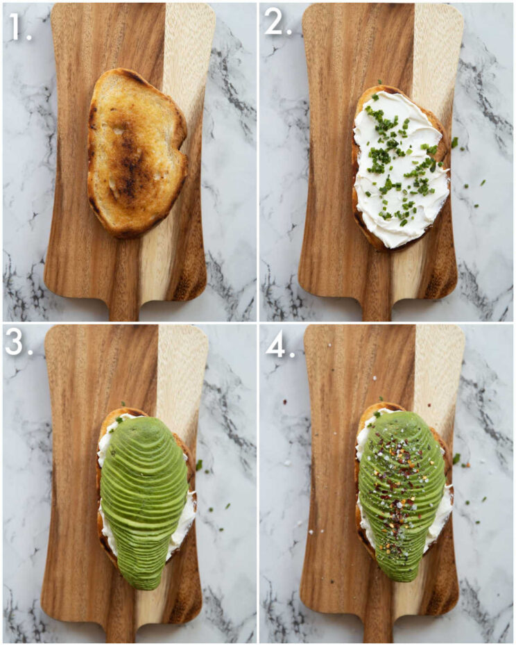 how to make avocado cream cheese toast 4 step by step photos showing how to make avocado cream cheese toast