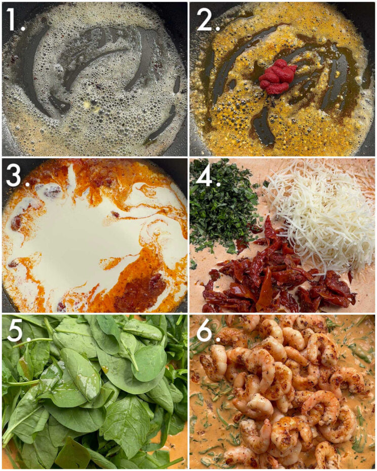 how to make creamy Tuscan prawns 6 step by step photos showing how to make creamy Tuscan prawns
