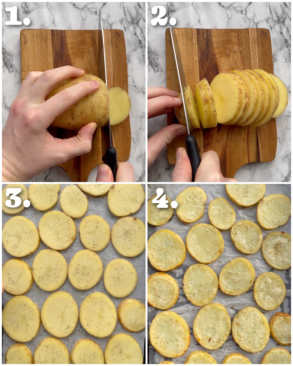 4 step by step photos showing how to prepare potato pie
